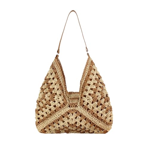 Geflochtene Umhängetasche - Umhängetasche für Damen mit oberem Griff | Retro Sommer Strandtasche Unterarmtasche mit hoher Kapazität, modische Strohtasche für den Urlaub, Light Brown, riferimento von Generisch