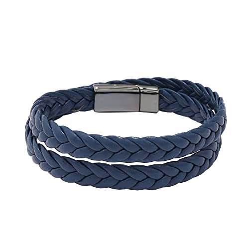 Geflochtenes Armband aus Leder in Schwarz oder Braun - Herren Armband mit Magnetverschluss aus Edelstahl Lederarmband Herren inklusive Extra Link Digitaluhr mit Schrittzähler, navy, Einheitsgröße von Generisch