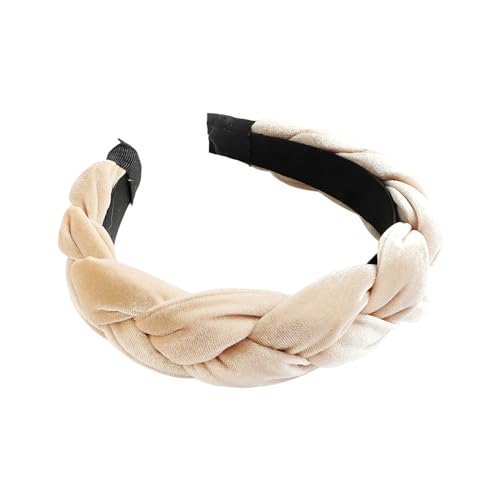 Geflochtenes Haarband Samt Geflochtenes Stirnband Damen Breit Vintage Gepolstertes Stirnband für Frauen und Mädchen Punk Stirnband (Beige, Einheitsgröße) von Generisch