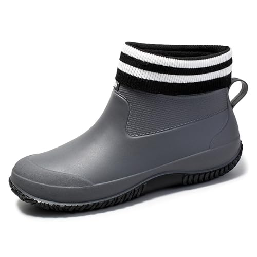Gefütterte Gummistiefel Damen Gummi Halbstiefel Abnehmbares Innenfutter Regenstiefel Kurzstiefel Damen Gummi Reitstiefeletten Koreanisch-Stil Mode Kurzschaft Wasserschuhe von Generisch