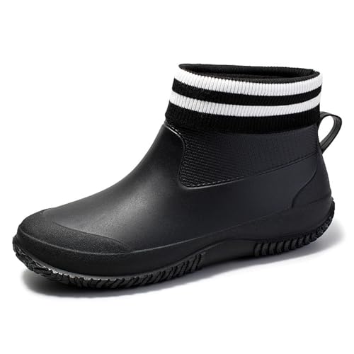 Gefütterte Gummistiefel Damen Gummi Halbstiefel Abnehmbares Innenfutter Regenstiefel Kurzstiefel Damen Gummi Reitstiefeletten Koreanisch-Stil Mode Kurzschaft Wasserschuhe von Generisch