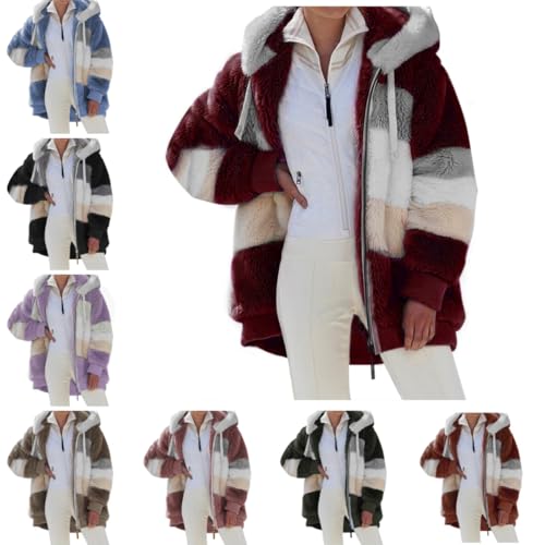 Gefütterte Jacke Damen, Teddy Fleecejacke Damen - Winterjacke Plüsch Gefüttert Teddyjacke Reißverschluss Flauschig Jacke Fleece Plüschjacke Pullover Große Größen Hoodie Teddyfleece Jacken von Generisch