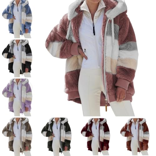 Gefütterte Jacke Damen, Teddy Fleecejacke Damen - Winterjacke Plüsch Gefüttert Teddyjacke Reißverschluss Flauschig Jacke Fleece Plüschjacke Pullover Große Größen Hoodie Teddyfleece Jacken von Generisch