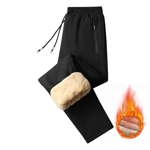 Gefütterte Thermohose Damen Jogginghose Bequeme Winterhose Fleecehose Mit Kordelzug Tasche High Waist Sporthose Freizeithose Sweatpants Warm Trainingshose Laufhose Verdickte Plüsch Thermo (Black, XL) von Generisch
