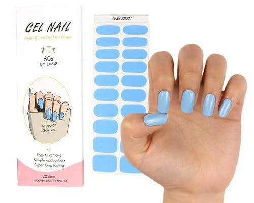 Gel Nagellack Aufkleber, Gel Nagelfolien, 20 selbstklebende halb ausgehärtete UV Gel Nagelfolien (Hellblau) von Generisch