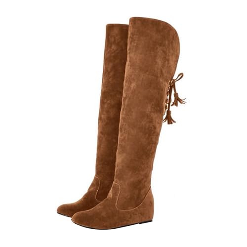 Gelb Stiefel Damen Elegant Spitze Keilabsatz Overknees Bequem Thermo Gefüttert Orthopädische SchnüRstiefel Freizeit Wasserdicht Rutschfest Winterstiefel Stretch Overknee Stiefel 36 von Generisch