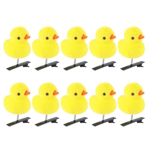 Gelbe Entenhaarklammern - 10pcs süße Plüsch -Cartoon -Haarnadel -Set | Weiche Tierhaarzubehör für Mädchen & Kinder | Fun Cllip-On Headwear | Entenhaarpins für Cosplay & Hüte von Generisch