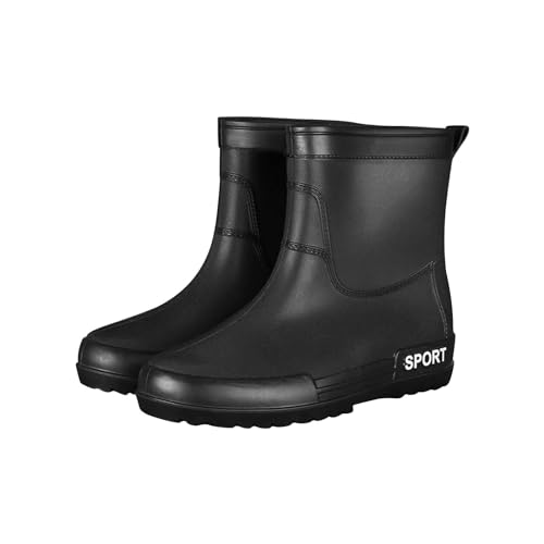 Gelbe Gummistiefel Damen Regenschuhe Wasserdicht Herrenmode Explosion Regenschuhe mitte Wade Wasserschuhe Küche Takeout Regenstiefel Angeln Gummischuhe Fersenpolster Schuhe Herren (Black,43) von Generisch