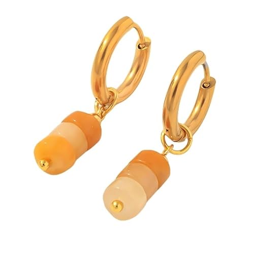 Gelbe Jadeperlen, Baumelnde Tropfenohrringe für Frauen, Handgefertigte Flache Edelsteinperlen, Baumelnde Huggie Creolen, Retro Boho Sommer Strandschmuck von Generisch