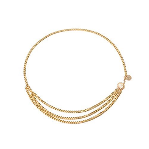 Gelbe Mütze Set Classic Waistband Quassband Frauen Ketten Metall-Münzen Waist Wide Belt Goldgürtel Strickschal Damen Winter (Gold, One Size) von Generisch