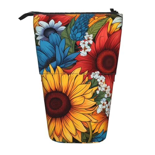 Gelbe Sonnenblume Stehendes Federmäppchen Federmappe Federmappe Federmappe Stifthalter Teleskop-Bleistifttasche Pop-Up-Kosmetiktasche Schreibwaren-Organizer für Schule, Büro, Reisen von Generisch