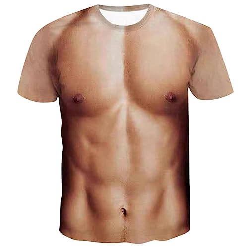 Gelbes Tshirt Muskelshirts Herren Lustig Tshirts Männer 3D Druck Muskel T-Shirt Mit Rundhals Sixpack Shirt Muscle Shirt Fasching Sommer Oberteil Kurzarm Party T Shirt Coole Karneval Kostüm von Generisch