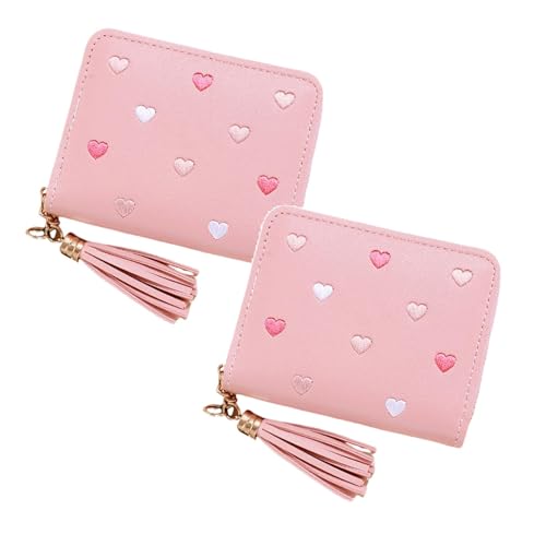 Geldbeutel Kinder, PU Mini Geldbörse Damen, Portemonnaie Kinder, Portmonee Kinder mit Reißverschluss und getrennten Fächern, Nette Portmonee Kinder Mini Geldbörse Kinder mit Quaste (2Stück) von Generisch