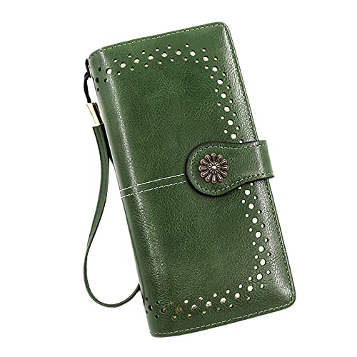 Geldbörse,Retro Einfache Lange Brieftasche Multifunktion Große Kapazität Brieftasche Handtasche Geldbörsen Damen Schwarz Geldbeutel Kitkartenhüllen Herren (Green, One Size) von Generisch