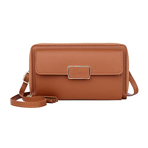 Geldbörse,Schulter kleine quadratische Tasche Messenger Bag Handytasche Brieftasche Damen Kariert Geldbeutel Klein Brieftasche Rot (Brown, One Size) von Generisch