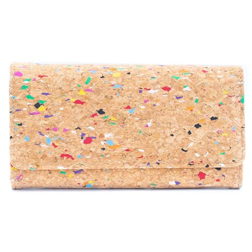Geldbörse Damen groß lang viele Fächer bunt Vintage vegan Kork elegant Bunte Stückchen von Generisch