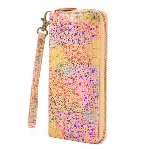Geldbörse Damen groß lang viele Fächer bunt Vintage vegan Kork elegant Rainbow von Generisch
