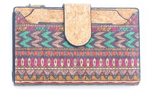 Geldbörse Damen groß viele Fächer bunt Vintage vegan Kork elegantZickIZack von Generisch