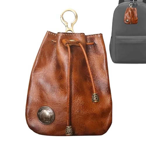 Geldbörse aus Rindsleder für Damen – kleine Münzbörse | Aufbewahrungstasche mit Kordelzug, Multifunktions-Geldbörse für Männer und Frauen, Aufbewahrungstasche aus echtem Leder, dark coffee, Refer to von Generisch