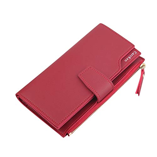 Geldbörse für Herren, Reißverschluss, lang, modisch, weiblich, Reißverschluss, Clutch, Geldbörse, dreifach gefaltet, Damen, Geldbörse, Tasche, Baseball-Geldbörse mit Clip, rot, Einheitsgröße von Generisch