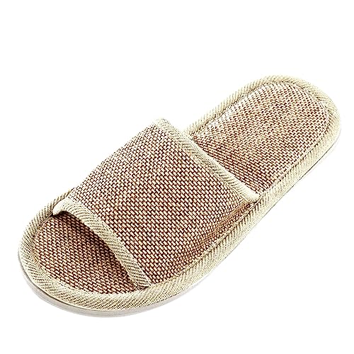 Gemütlich Leinen Hausschuhe Für Den Innenbereich Komfortabel Pantoffeln Damen Herren Waffel Offene Zehen Slip-On Memory Foam Flach Rutschfeste Haushaltsschuhe Flache Hüttenschuhe Slippers von Generisch