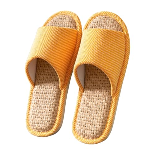 Gemütlich Leinen Hausschuhe Für Den Innenbereich Komfortabel Pantoffeln Damen Herren Waffel Offene Zehen Slip-On Memory Foam Flach Rutschfeste Haushaltsschuhe Flache Hüttenschuhe Slippers von Generisch