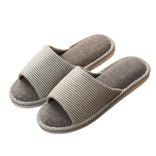 Gemütlich Leinen Hausschuhe Für Den Innenbereich Komfortabel Pantoffeln Damen Herren Waffel Offene Zehen Slip-On Memory Foam Flach Rutschfeste Haushaltsschuhe Flache Hüttenschuhe Slippers von Generisch