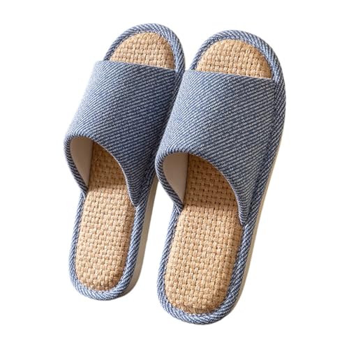 Gemütlich Leinen Hausschuhe Für Den Innenbereich Komfortabel Pantoffeln Damen Herren Waffel Offene Zehen Slip-On Memory Foam Flach Rutschfeste Haushaltsschuhe Flache Hüttenschuhe Slippers von Generisch