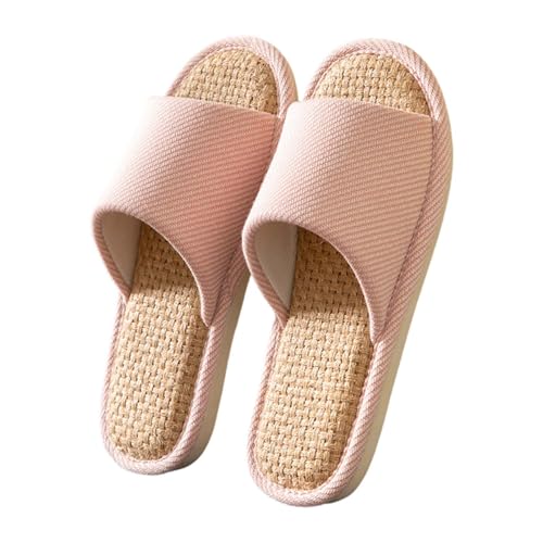 Gemütlich Leinen Hausschuhe Für Den Innenbereich Komfortabel Pantoffeln Damen Herren Waffel Offene Zehen Slip-On Memory Foam Flach Rutschfeste Haushaltsschuhe Flache Hüttenschuhe Slippers von Generisch