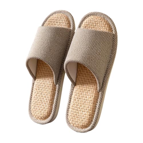 Gemütlich Leinen Hausschuhe Für Den Innenbereich Komfortabel Pantoffeln Damen Herren Waffel Offene Zehen Slip-On Memory Foam Flach Rutschfeste Haushaltsschuhe Flache Hüttenschuhe Slippers von Generisch
