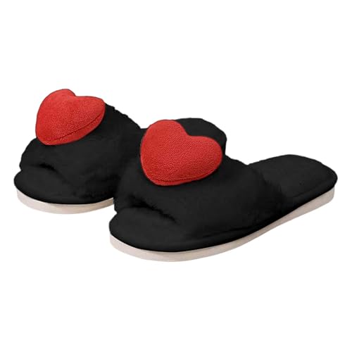 Gemütliche Damen-Hausschuhe, stilvolles Herz-Design, Hausschuhe mit Dicker Sohle offener Spitze für Entspannung im Innenbereich Jack Schuhe Damen (Black, 41) von Generisch
