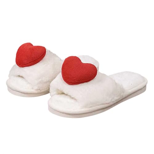 Gemütliche Damen-Hausschuhe, stilvolles Herz-Design, Hausschuhe mit Dicker Sohle offener Spitze für Entspannung im Innenbereich Jack Schuhe Damen (White, 37) von Generisch
