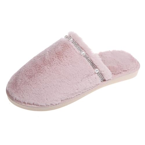 Gemütliche Damen Hausschuhe für Zuhause, warmer Slipper mit Strass-Detail, modische flache Hausschuhe zur Entspannung im Herbst und Winter Schuhe Rot Damen (39) von Generisch
