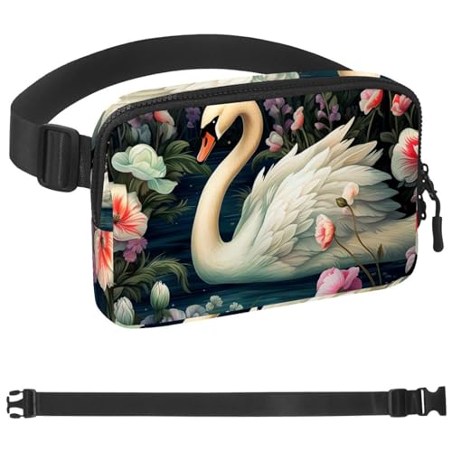 Generic Flowers and Swans-415 Crossbody-Bauchtasche für Damen und Herren, Gürteltasche für Reisen, Freizeit, Wandern, Radfahren, mehrfarbig, 4 x 23 x 15 cm, mehrfarbig, 1.5x9.0x5.9in/4x23x15cm von Generisch