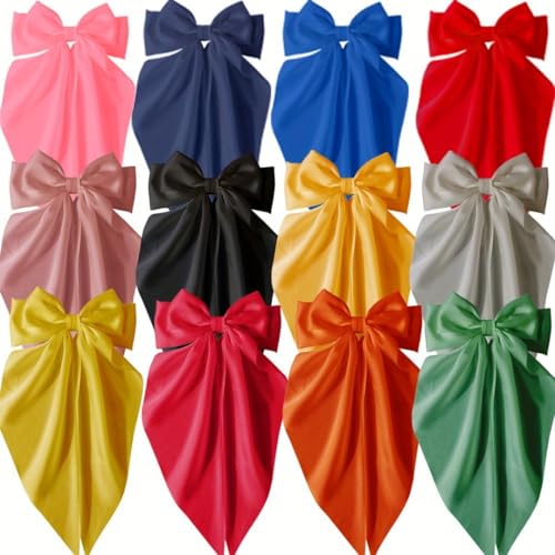 Generic Große Haarspange mit Schleife und Federverschluss, einfarbiger Hinterkopf-Haarschmuck für Damen (12 Stück - A, 36 x 18 cm) von Generisch