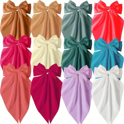 Generic Große Haarspange mit Schleife und Federverschluss, einfarbiger Hinterkopf-Haarschmuck für Damen (12 Stück-B, 36 x 18 cm) von Generisch