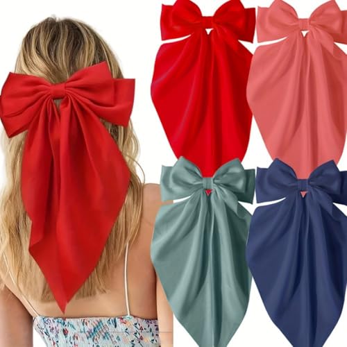 Generic Große Haarspange mit Schleife und Federverschluss, einfarbiger Hinterkopf-Haarschmuck für Damen (4 Stück - A, 36 x 18 cm) von Generisch