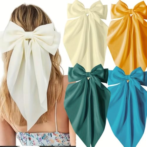 Generic Große Haarspange mit Schleife und Federverschluss, einfarbiger Hinterkopf-Haarschmuck für Damen (4 Stück-F, 36 x 18 cm) von Generisch