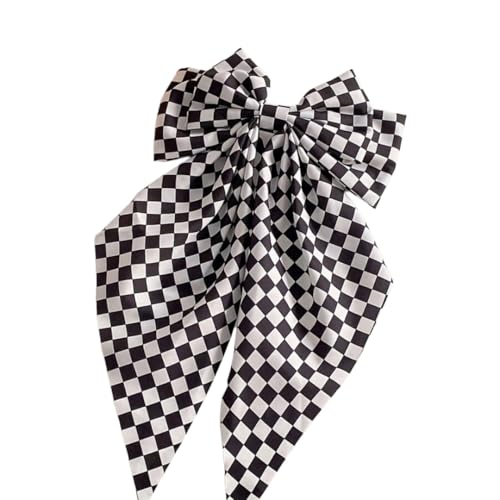 Generic Große Haarspange mit Schleife und Federverschluss, einfarbiger Hinterkopf-Haarschmuck für Damen (schwarz-weiß, 2,36 x 18 cm) von Generisch
