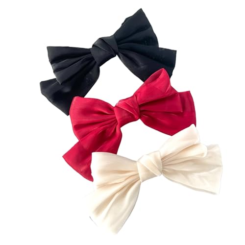 Generic Große Schleife Schleife Haarspange mit Federverschluss, einfarbiger Hinterkopf-Haarschmuck für Damen (JY126-3pcs-A, 36 x 18 cm) von Generisch