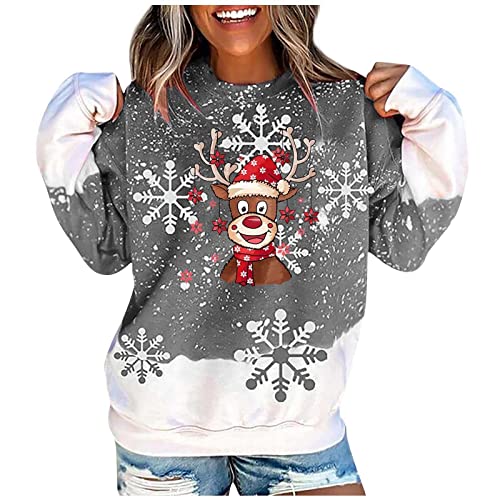Generic Weihnachtspullover Damen Lustig Rudolph Rentier Druck Baumwolle Weihnachten Weihnachts Xmas Pullover Merry Christmas Sweatshirt Weihnachtspulli von Generisch