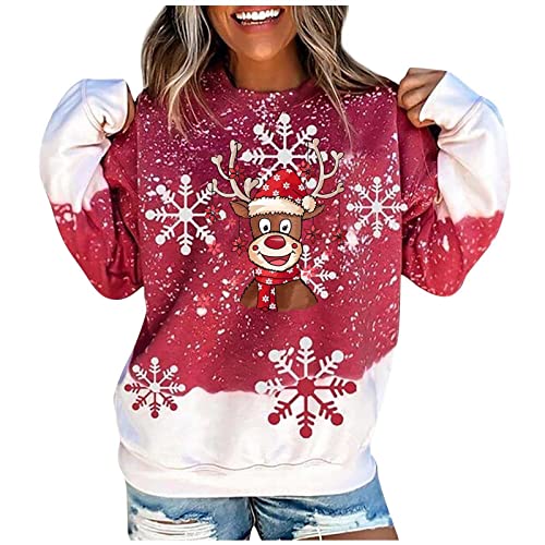 Generic Weihnachtspullover Damen Lustig Rudolph Rentier Druck Baumwolle Weihnachten Weihnachts Xmas Pullover Merry Christmas Sweatshirt Weihnachtspulli von Generisch