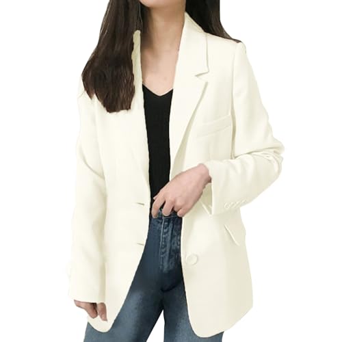 Generico Blazer Damen Curvy Elegante Zeremonie Anzugjacken und Blazer für Damen Winter Leichte Tailleur Jacke Temperament Sommer Blazer Damen mit Revers einfarbig Mantel, Weiß, 4XL Große Größen von Generisch