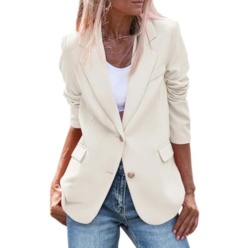 Generico Blazer Jacke Damen Casual Oversize Slim Fit Blazer für Damen Curvy Plus Size Tailleur Jacke Classic Blazer Oversized Outwear Langarm Einfarbig Cardigan, Weiß, XXX-Large von Generisch