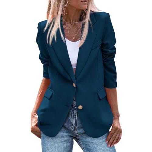 Generico Blazer Jacke Damen Casual Oversize Slim Fit Blazer für Damen Curvy Plus Size Tailleur Jacke Classic Blazer Oversized Outwear Langarm Einfarbig Cardigan, dunkelblau, XXL von Generisch