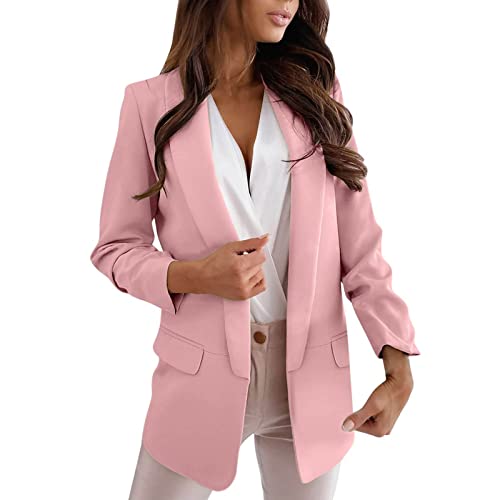 Generico Blazer Jacke Damen Curvy Oversize Zeremonie Blazer für Damen Casual Kurz Tailleur Jacke Temperament Blazer Schwarz Damen Übergröße mit leichtem Revers Mantel, Rosa, XXL von Generisch