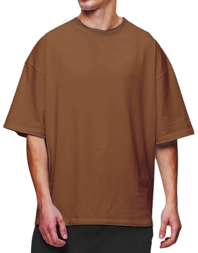 Generico Boxy Fit – Over T-Shirt Made in Italy für Herren | Gekämmte Baumwolle 180 g Anti-Pilling | Rutschfester Rücken | Unisex Streetwear Casual, Tabak, Medium von Generisch