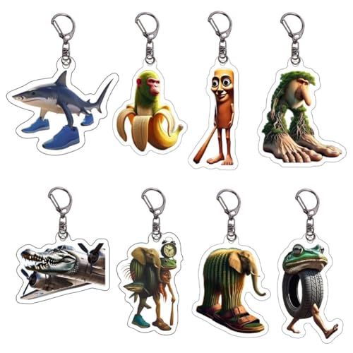 Generico Brainrot Tung Sahur / Tralelo 8 Stück Acryl Tier Schlüsselanhänger Mode Tragbare Schlüsselanhänger für Kinder und Erwachsene von Generisch