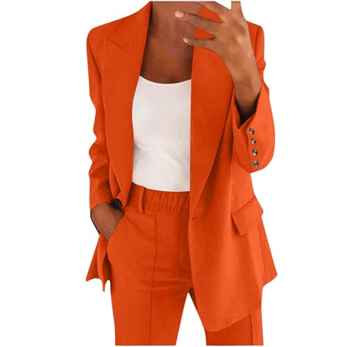 Generico Damen Elegant Curvy Hose und Jacke Tailleur Damen Leicht Büro Suit Slim Fit Tailleur und elegante Damenjacken für Frühling und Sommer, Orange, XL von Generisch