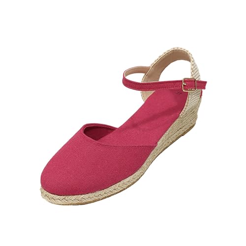 Generico Damen-Sandalen Keilabsatz Plateau Espadrilles Sandalen Damen Sommer Bequeme Platform Espadrilles mit niedrigem Absatz atmungsaktiv elegant Schnalle oder Riemen am Knöchel Sandalen bequem von Generisch